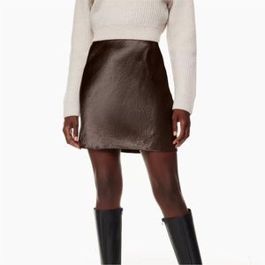 Aritzia Babaton Mini Slip Skirt Coffee Bean Brown NWT